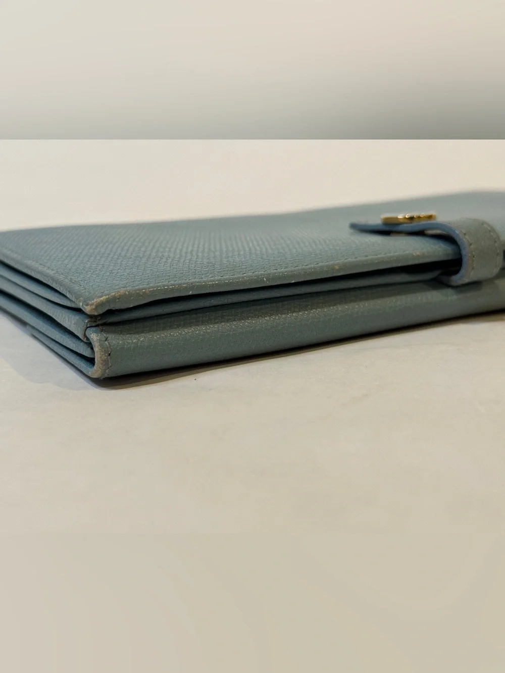 CHANEL Teal Blue Leather Snap Wallet with Gold Hardware